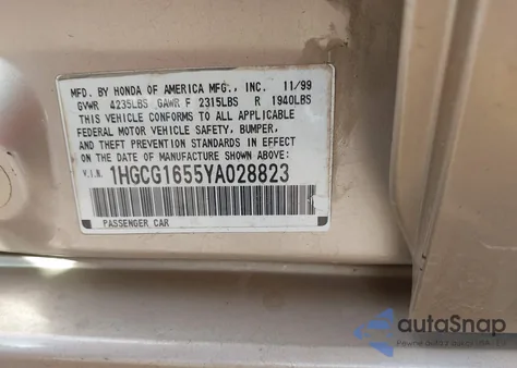 2000 Honda Accord 3.0 Ex из США, поврежденный, VIN 1HGCG1655YA028823